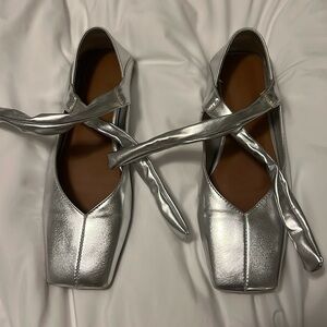 Silver square toe flats